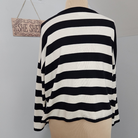 PLANET Black White Striped Boxy Knit Top One Size Minimalist Chic - Picture 3 of 13